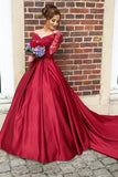 2024 A Line Scoop Prom Dresses Long Sleeves Satin With Applique P8NPLHY4
