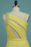 2024 Chiffon A Line One Shoulder With Ruffles And Beads PPA6MBHJ