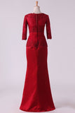 2024 Burgundy Mother Of The Bride Dresses Square 3/4 Length Sleeve With Applique PERR18SA