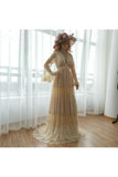 A Line Long Sleeves Deep V Neck Lace Backless Wedding Dresses Long Bridal STGPBASH993