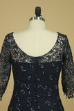 2022 Mother Of The Bride Dresses Scoop 3/4 Length Sleeve Dark Navy Spandex & Lace With P243GPXH