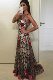 2024 Beautiful Prom Dresses Scoop Aline Rose Floral Embroidery Lace PGCESXH5