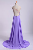 2024 Romantic Prom Dresses A Line One Shoulder With Beadings Tulle And Chiffon PMSQYH51