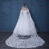 Long Tulle Ivory Wedding Veils with Hand Made Flowers, Wedding Veils STG15583