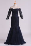 2024 Bateau Half Sleeves Mother Of The Bride Dresses Floor Length Tulle With PFY1LJSL