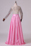 2024 Prom Dresses V Neck Long Sleeves A Line With Beading PT8KRQFQ