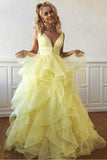 A Line Yellow Multi-layered Polka Dot Organza Prom Dresses Long Sweet 16 STG20388