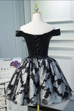 Black Satin Off the Shoulder Cute Homecoming Dresses Short Prom Dress Hoco Gowns STG14967
