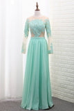 2024 Scoop A Line Chiffon Long Sleeves Prom Dresses With P2CJTCX5
