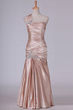 2022 One Shoulder Prom Dresses Mermaid Elastic Satin With Ruffles And P1Y38XQD