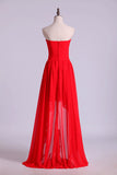 2024 High Low Sweetheart A Line Pleated Bodice Flowing Chiffon P7ZZMPPR