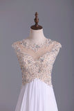 2024 Scoop Neckline Off The Shoulder Prom Dresses White Floor Length Chiffon With PP2CZ3Z5