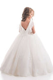 2022 Open Back Scoop Tulle With Applique Ball Gown Flower PKH8SZ3B