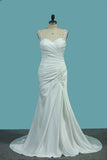 2024 Stretch Satin Wedding Dresses Mermaid With Beads PLQK5YJ1