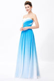 Ombre Spaghetti Straps A-Line Chiffon Blue Lace up Sweetheart White Prom Dresses