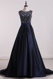 2024 Satin Scoop With Beads Prom Dresses A P46FLS2C