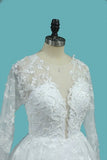 2024 Luxurious A Line Lace Scoop Long Sleeves Wedding Dresses With Pearls PAEGPP8G