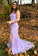 Strapless Mermaid Lilac Formal Evening Dresses Lace Long Prom Dresses with Slit