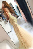 Elegant Mermaid Tulle Sleeveless Prom Dresses with Beading, Long Cheap Formal Dresses STG15182