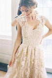 Elegant V-Neck Sleeveless Cap Sleeves Floor-Length Wedding Dress With STGPRQZPNT7