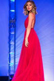Elegant Red Backless Hot Pink Backless V-Neck Cheap Sexy Prom Dresses