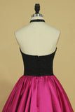 2024 Homecoming Dresses Halter A Line Satin With Applique Two P4LQAJXP