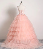 Princess Ball Gown Pink 3D Lace Multi-layered Prom Dresses, Tulle Quinceanera Dresses STG15292