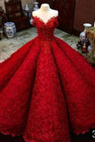 Ball Gown Red V Neck Long Off the Shoulder Prom Dresses, Quinceanera Dresses STG15563
