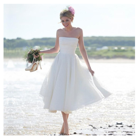 A-Line Ivory Short Sleeveless Pleated Tea-length Strapless Backless Wedding Dresses