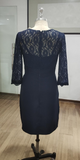A Line Navy Blue Lace 3/4 Sleeve Short Chiffon Scoop Mother of the Bride Dresses