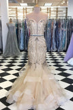 Elegant Sweetheart Tulle Beaded Long Mermaid Prom Dresses, Cheap Formal Dresses STG15207