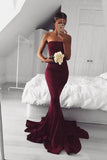 New Sexy Mermaid Burgundy Long Strapless Sleeveless Floor Length Prom Dresses