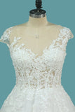 2024 A Line Tulle Cap Sleeve Scoop Wedding Dresses With Applique PATJGZ9T