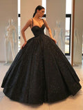 Spaghetti Straps Black Sweetheart Quinceanera Dresses, Ball Gown Sequins Prom Dresses STG15410