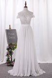 2024 Chiffon Bateau A Line Wedding Dresses With Applique PZ7Y3Q8Y