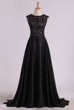 2024 A Line Prom Dresses Scoop Cap Sleeves Floor Length PAXZ31A5