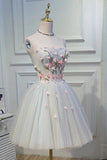 Cute Blue Strapless Tulle Homecoming Dresses with 3D Flowers Lace up Dance Dresses STG14970