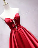 A Line Sweetheart Red Satin Lace Up Long Prom Dresses with Bowknot, Cheap Formal Dresses STG15035