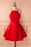 Red A Line Halter Sleeveless Short Homecoming Dresses