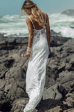 Long Simple A-Line Sheath Spaghetti Straps Backless Sweetheart Lace Beach Wedding Dresses