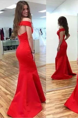 Mermaid Red Elegant Sweetheart Off Shoulder Satin Corset Open Back Prom Dresses
