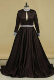 2024 High Neck Long Sleeves Prom Dresses A Line Satin P4YS4GNK