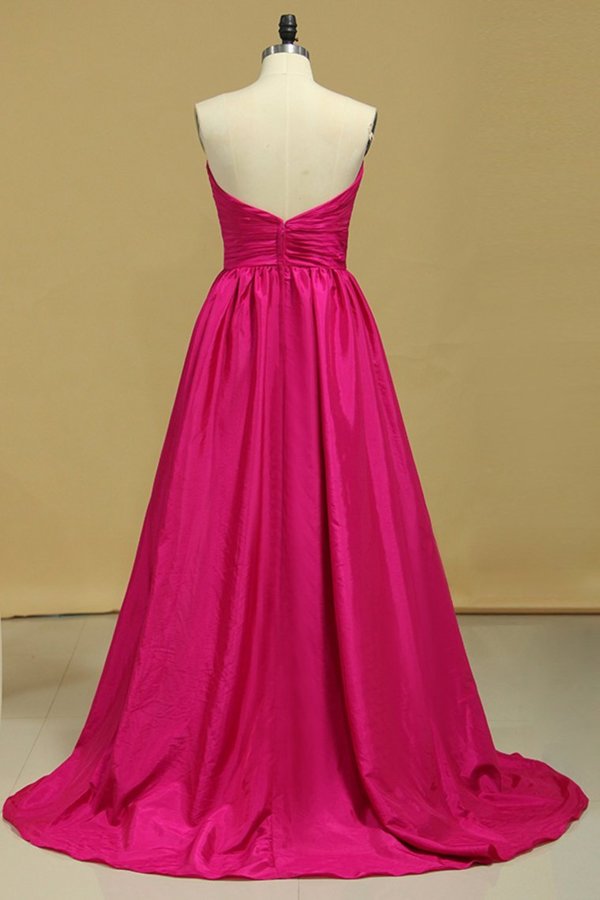 2022 Plus Size A Line Prom Dresses Sweetheart Fuchsia Sweep/Brush Taffeta Zipper PA413Q37