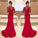 Amazing Mermaid Prom Dress Red Long Chiffon Lace Modest Evening Dresses For Senior Teens