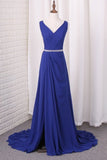 2024 A Line Chiffon V Neck Bridesmaid Dresses With Beads And PGB6EHQA