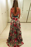 2024 Beautiful Prom Dresses Scoop Aline Rose Floral Embroidery Lace PGCESXH5