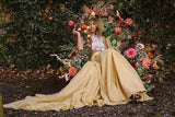Chic Two Pieces Yellow Long Country Wedding Dresses With Lace, Cheap Prom Dresses STG15508