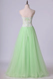 2024 Sweetheart Prom Dress A Line Tulle Skirt With White Applique PSPH4AD7