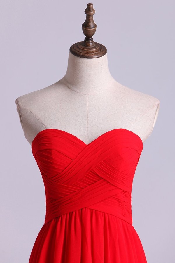 2022 Red High Low Sweetheart A Line Pleated Bodice Flowing P8LHYTTY