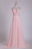 2024 Chiffon Sweetheart Beaded Bodice Prom Dresses A Line With PMPZTGT5